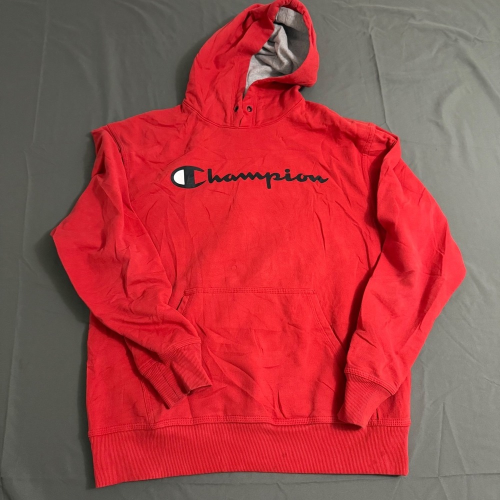 Champion Hoodie Adult Medium Red Black Signature Outdoor Sweater Sweatshirt Mens